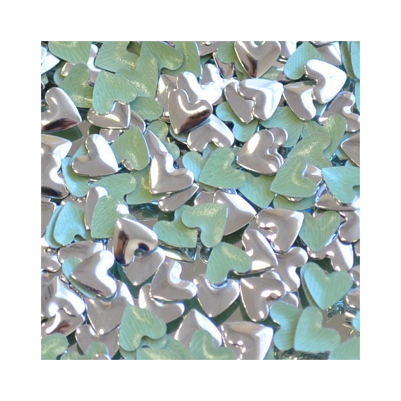 Kovové hot-fix kamínky tvarové - srdce stříbrné 6 × 6 mm